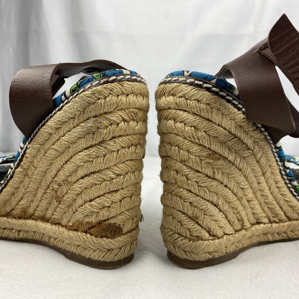 Tory Burch Frog Lilly Pad Graphic Print Espadrille Rope Wedges Size 6 - Picture 7 of 11